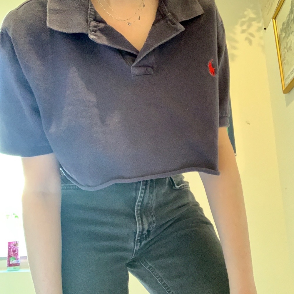 cropped navy blue polo